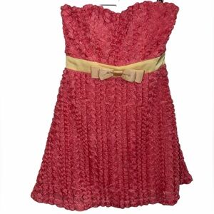 Minuet Petite Coral Pink Mini Dress with Gold Belt
